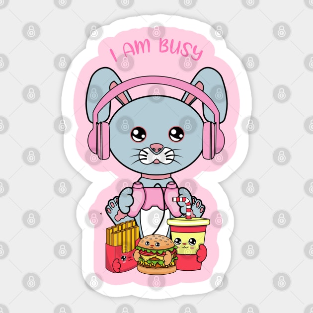 I am busy, cute rabbit playing videogames Sticker by JS ARTE